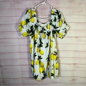 Melody’s New Lemon Square Neck Puffy Sleeves Side Pocket Mini‎ Dress Size Medium